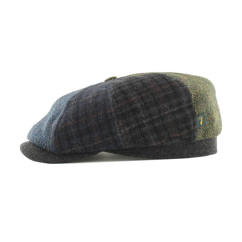 Mucros Weavers Hat: Driving Cap, Patchwork, 8-piece, Tweed