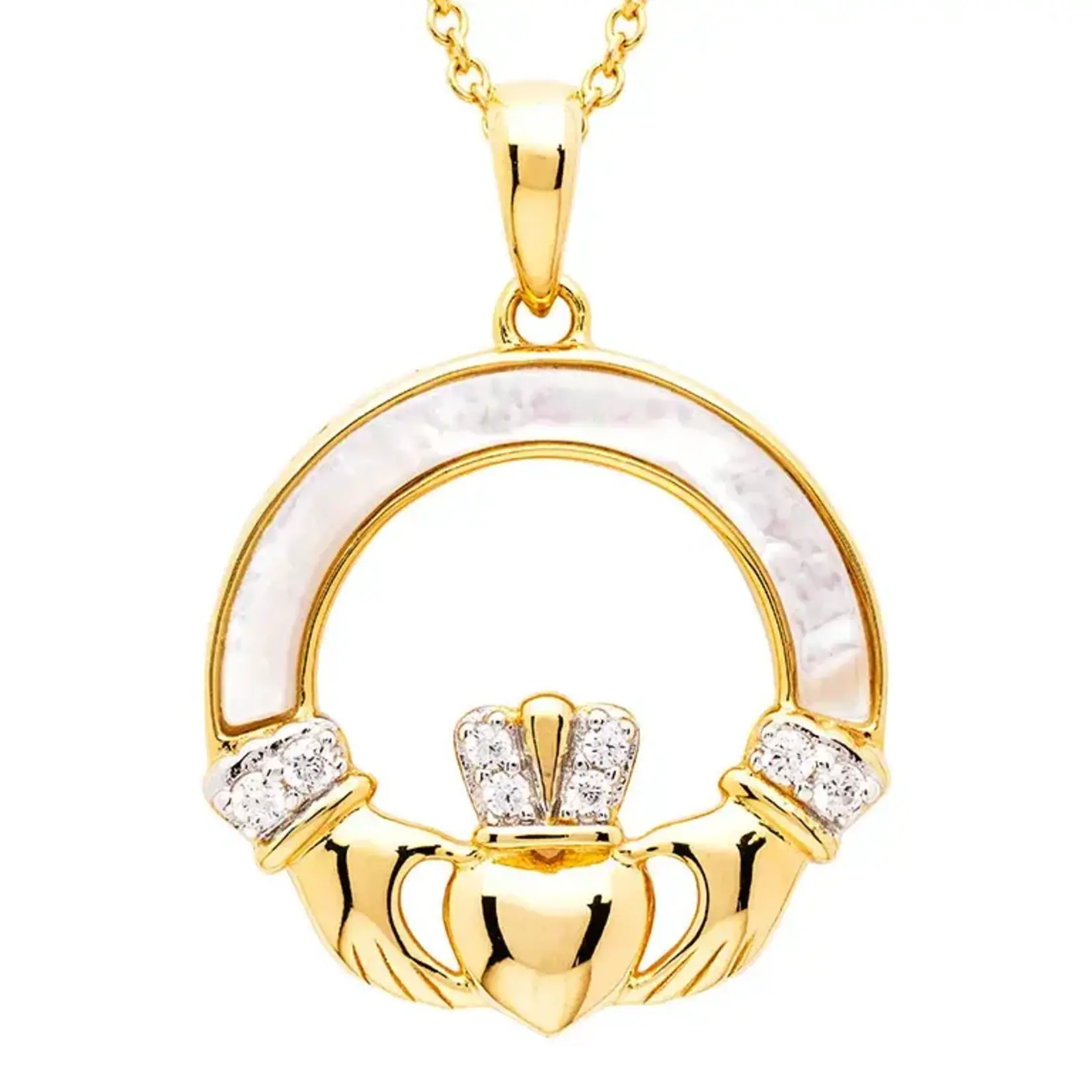 Shanore Necklace: 14k MOP Claddagh Vermeil