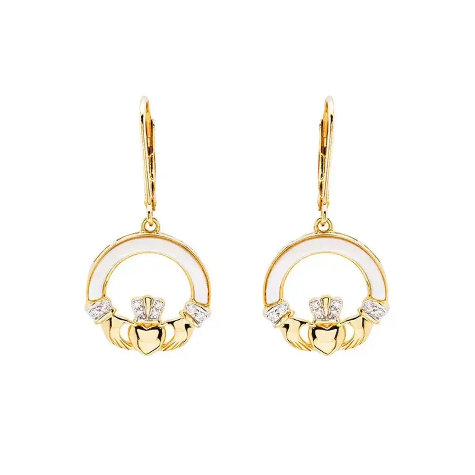 Shanore Earrings: 14k MOP Claddagh Vermeil