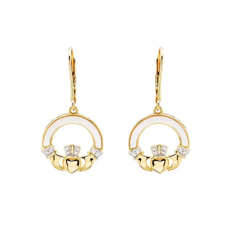 Shanore Earrings: 14k MOP Claddagh Vermeil