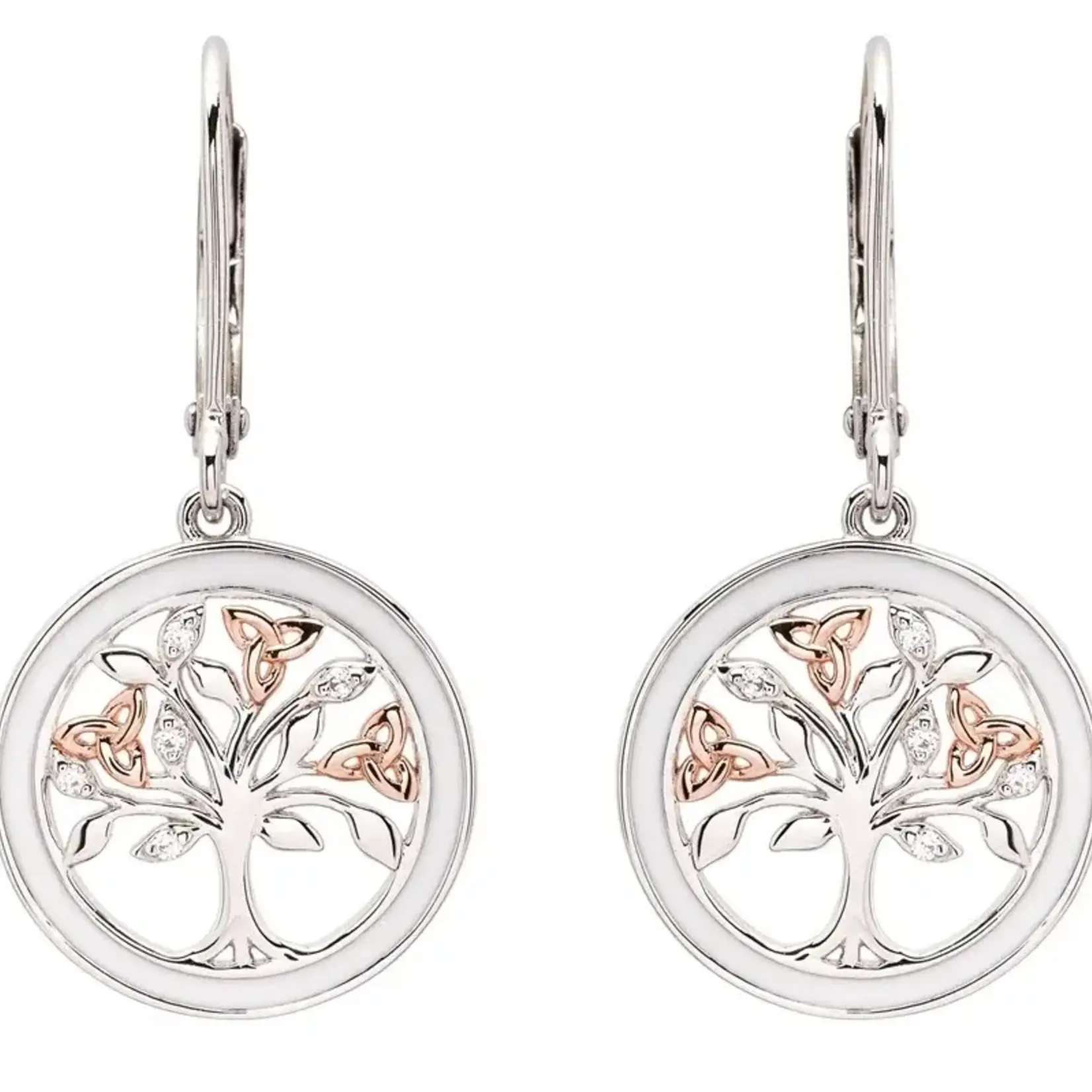 Shanore Earrings: SS White Enamel Tree of Life Drop