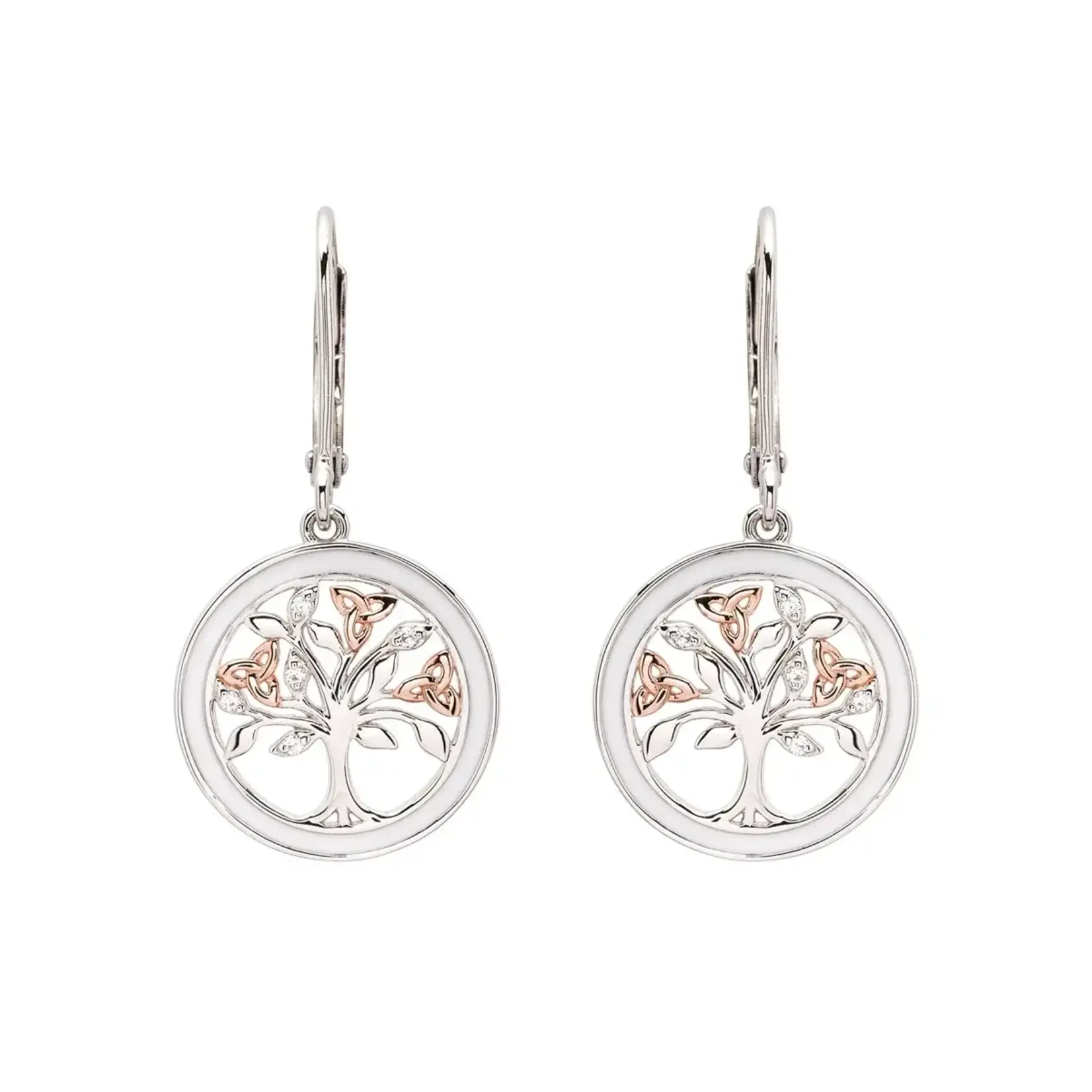 Earrings: SS White Enamel Tree of Life Drop