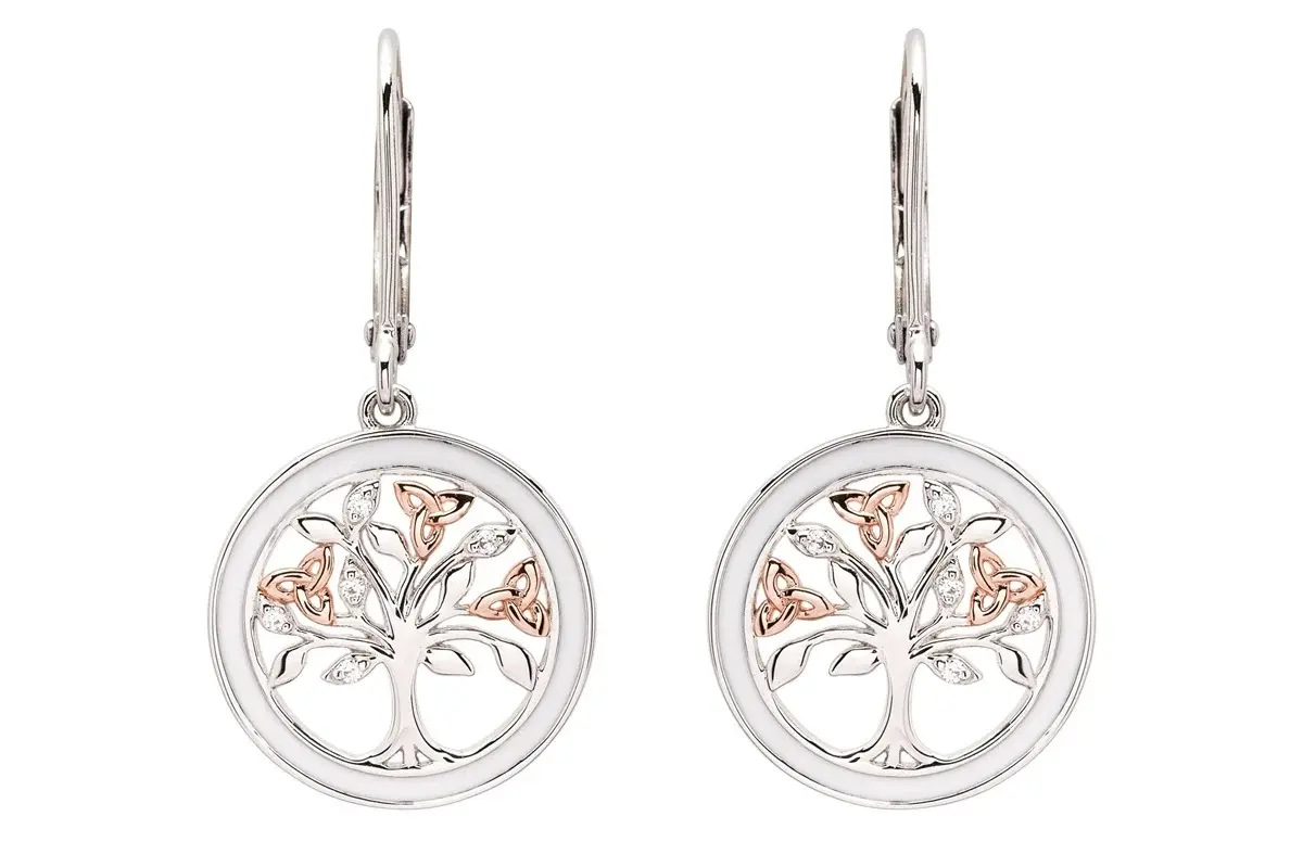 Shanore Earrings: SS White Enamel Tree of Life Drop