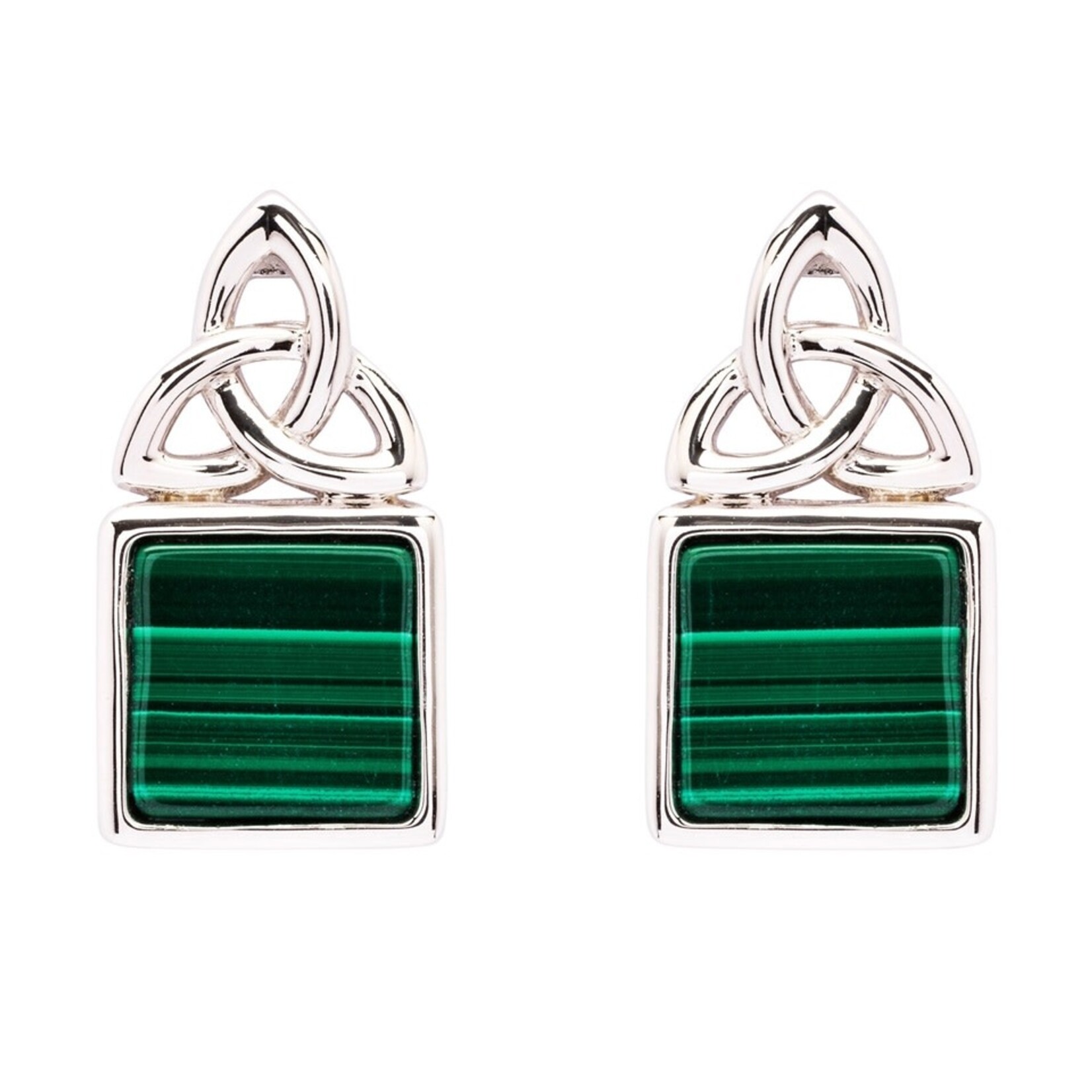 Shanore Earrings: SS Trinity Knot Stud Malachite