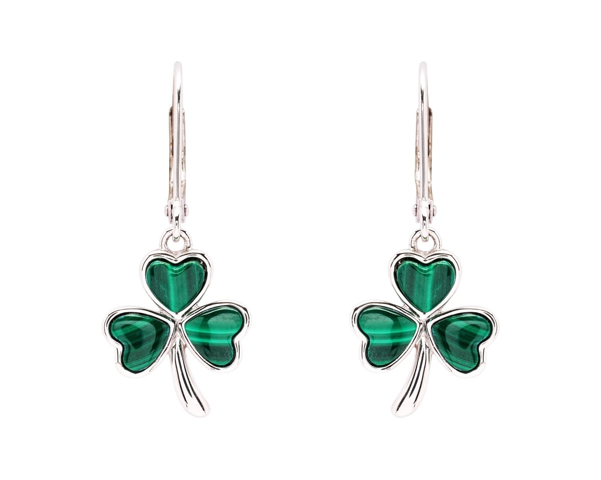 Shanore Earrings: SS Shamrock Drop Malachite
