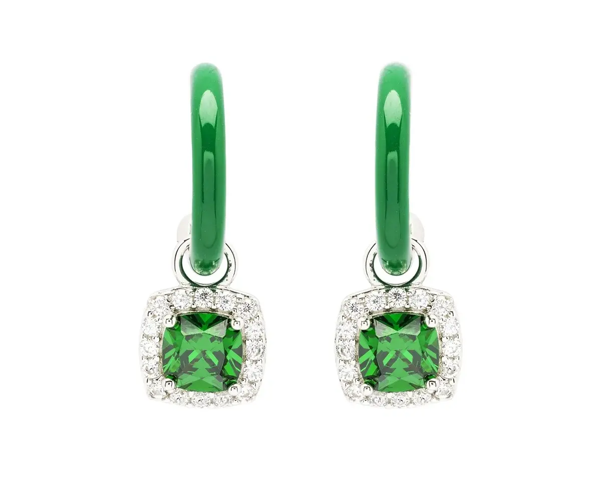 Earrings: SS Green CZ Green Enamel