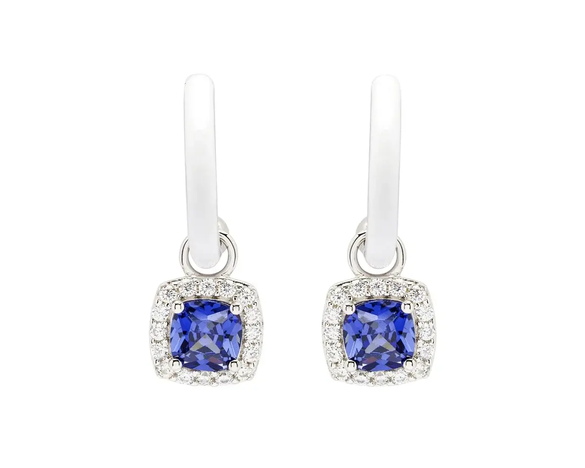 Earrings: SS Tanzanite CZ White Enamel Drop