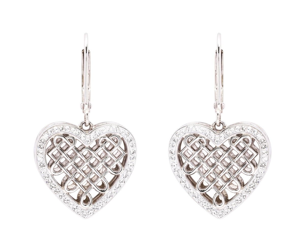 Earrings: SS White Crystals Celtic Heart