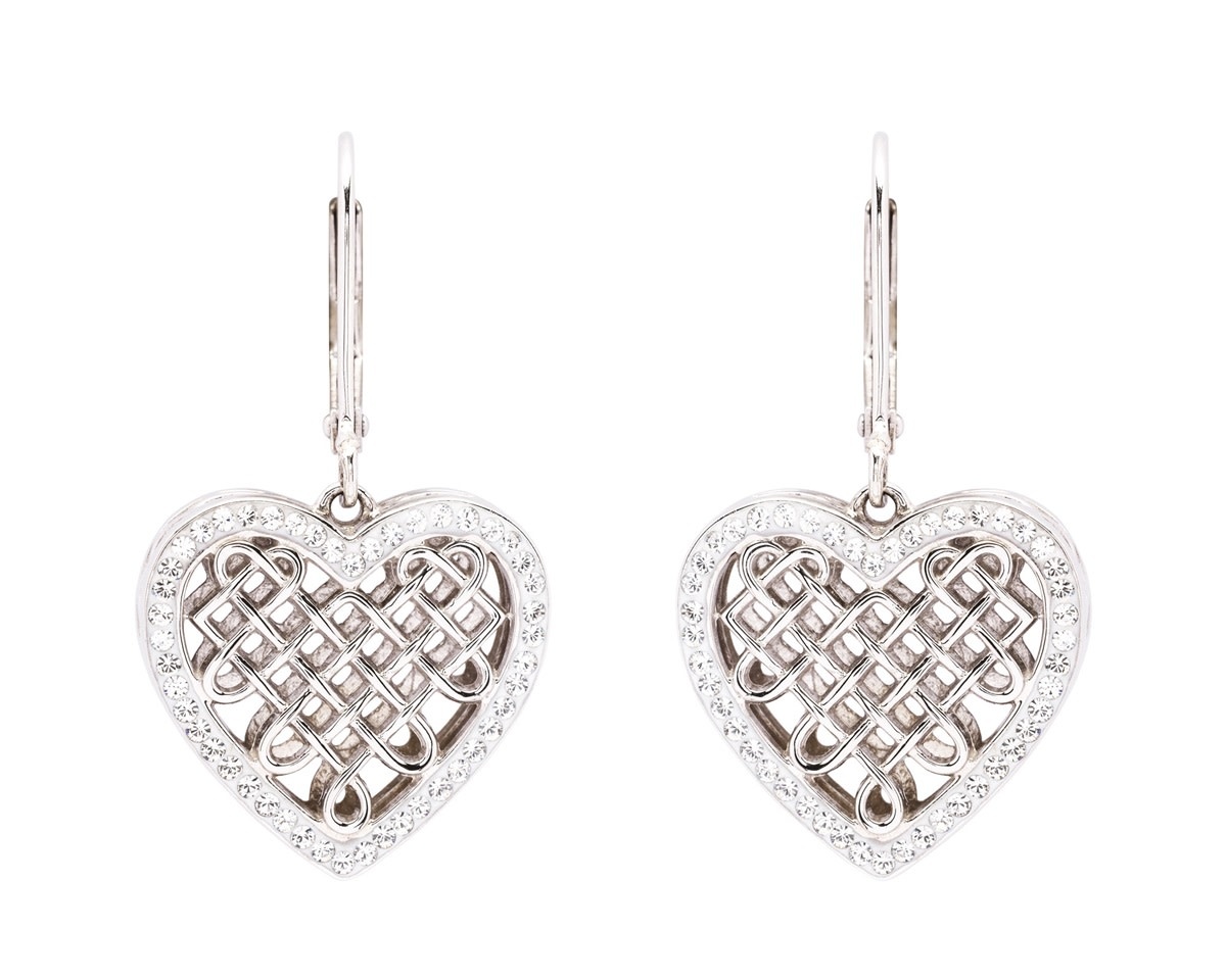 Shanore Earrings: SS White Crystals Celtic Heart