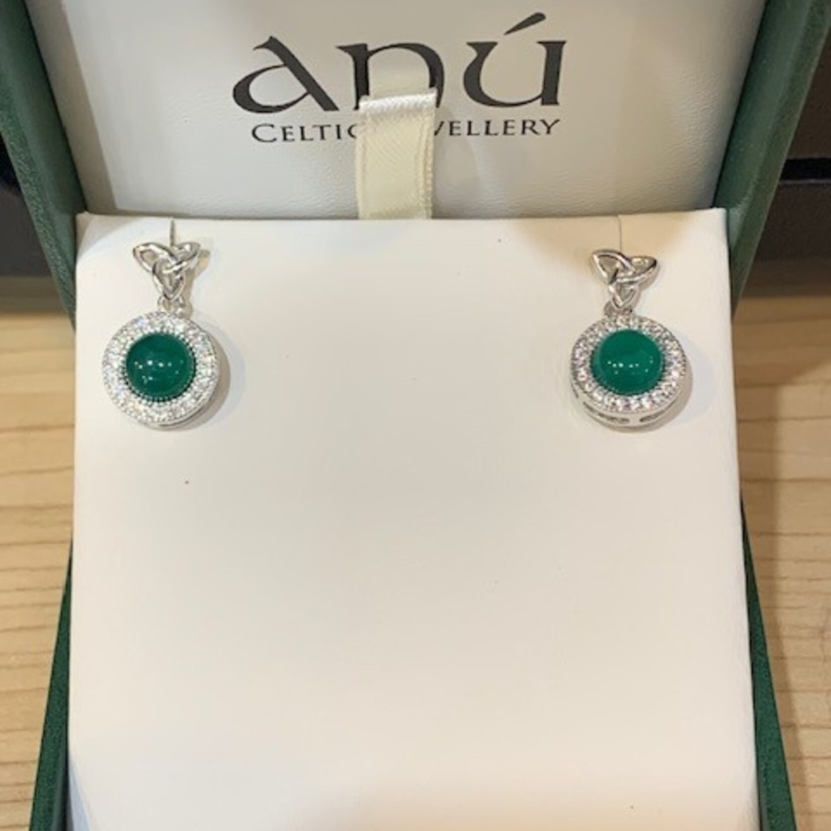 Anu Earrings: SS Trinity CZ/Agate Drop