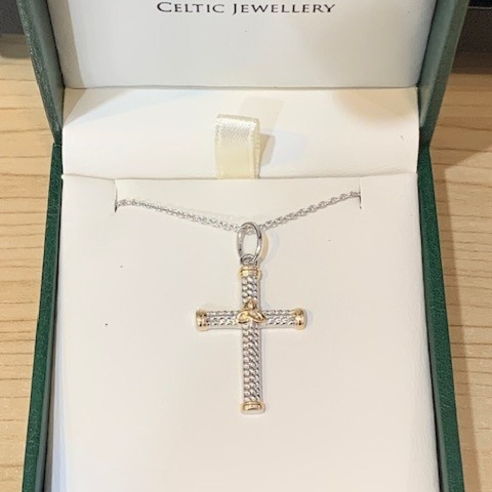 Anu Necklace: SS GP Trinity Rope Cross