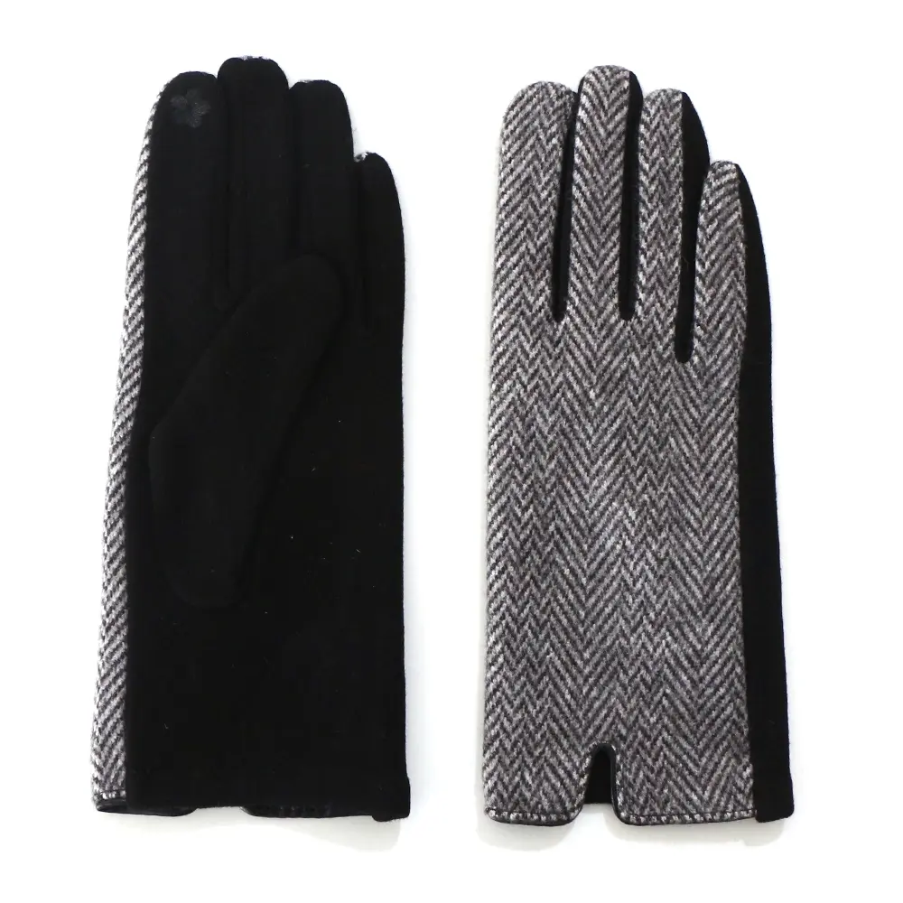 Gloves: Black Herringbone Tweed