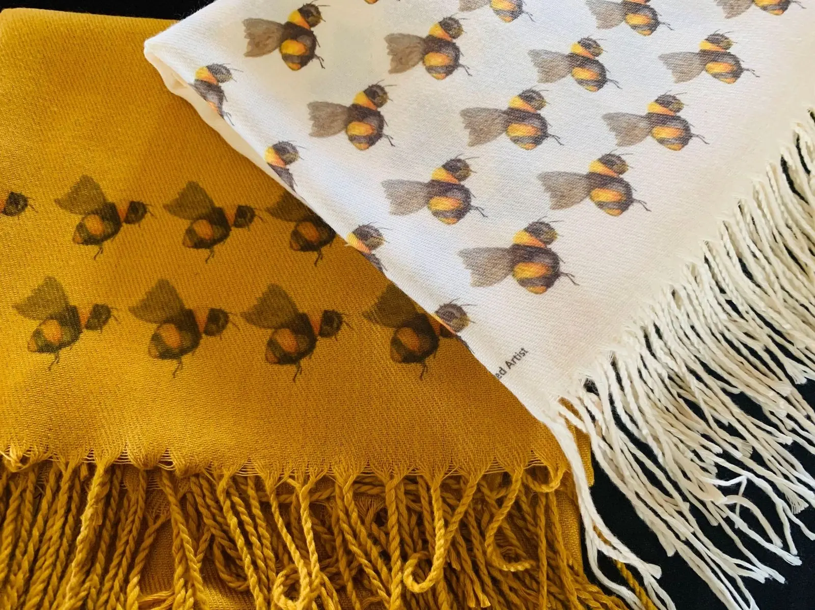 Scarf: Cashmere with Bees On Saffron