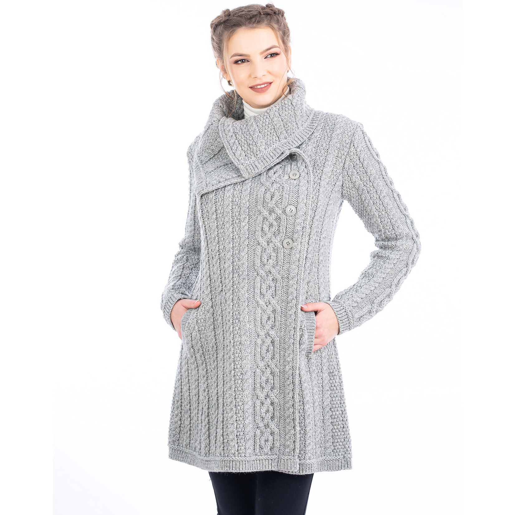 Sweater: Ladies 4 Button Gray