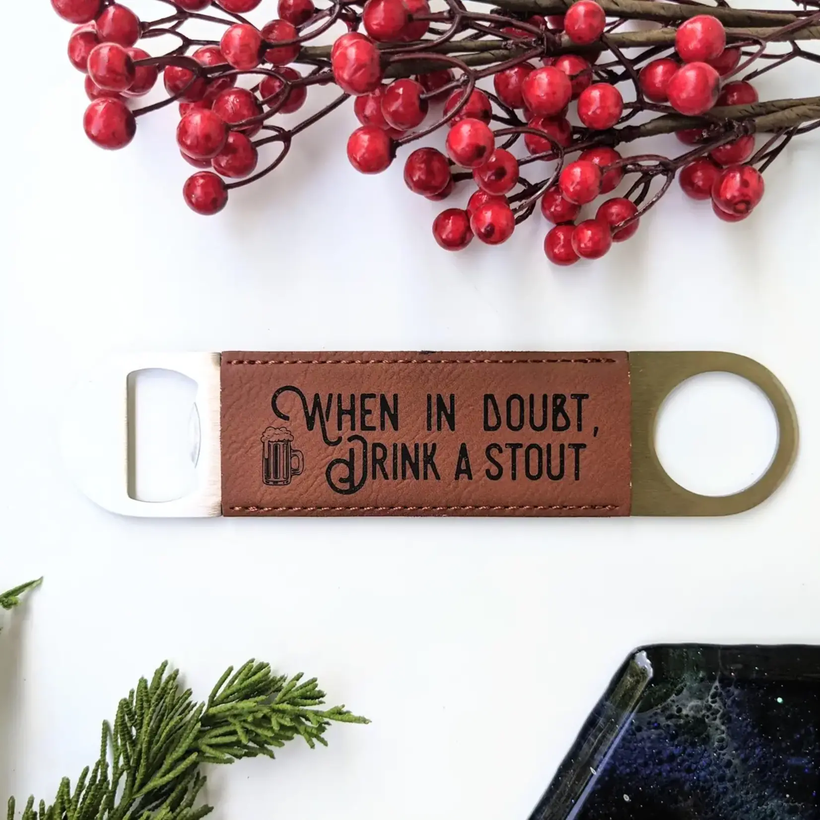 North To South Designs Bottle Opener: Leather Stout
