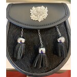 Sporran: Semi-Dress,Thistle,Leather,Black Bovine