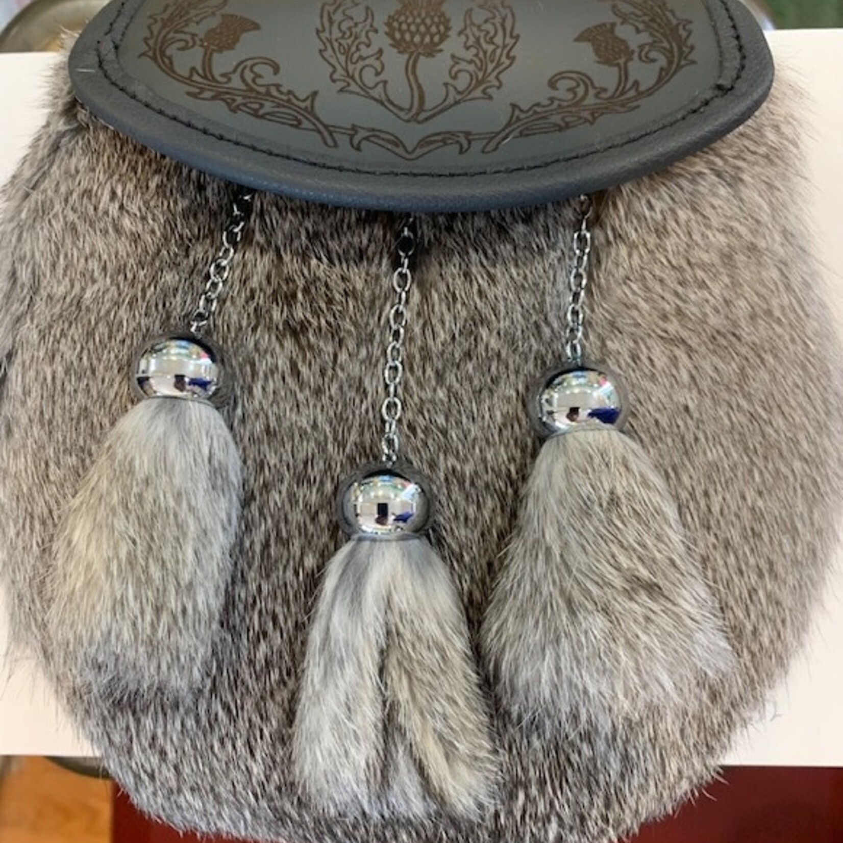 Sporran: Semi Dress, Thistle & Thistle Embossed, Grey, Chinchilla