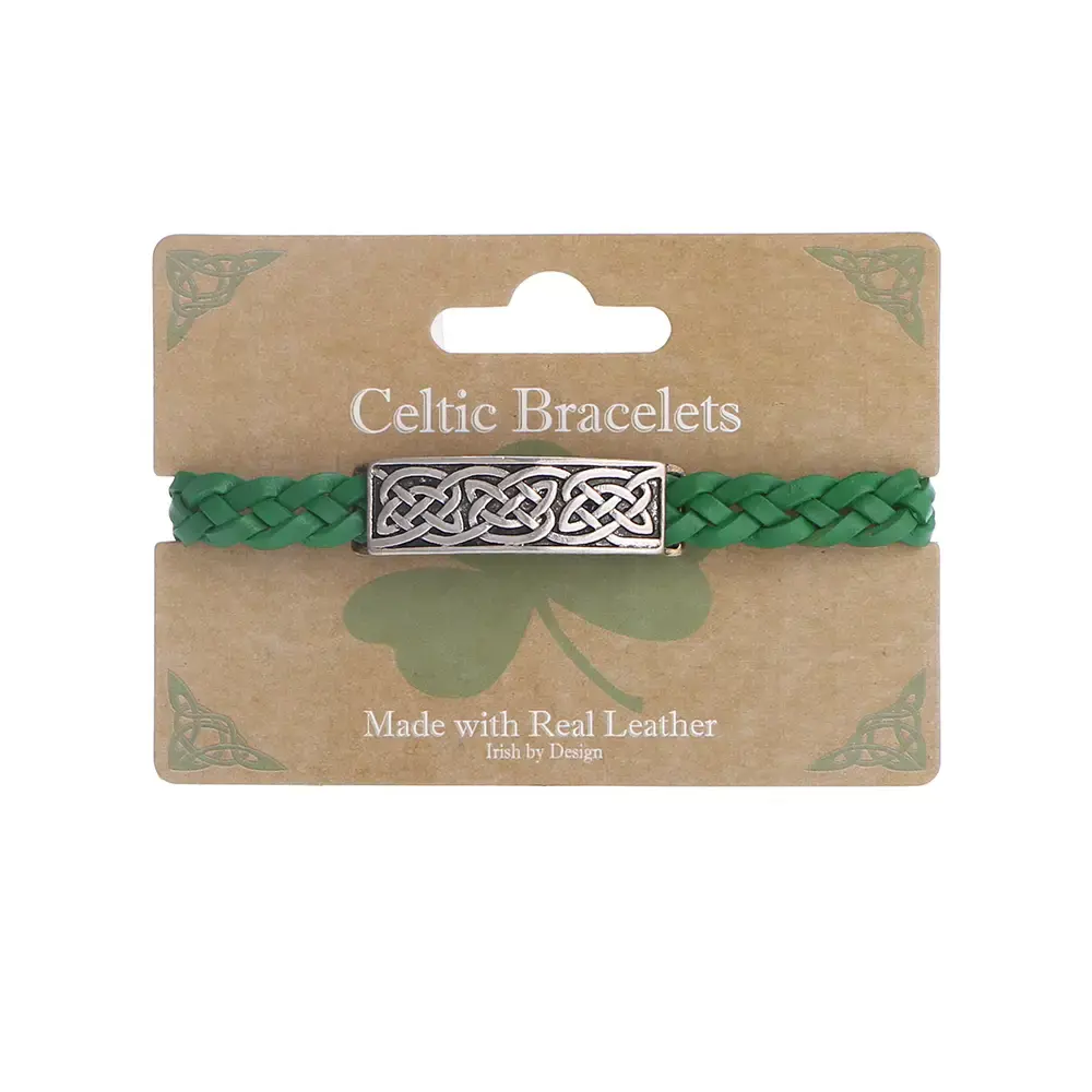 Celtic Ore Crafts Bracelet: Green Leather Celtic Knot
