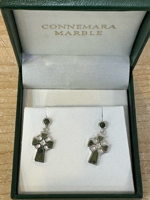 Connemara Marble Earrings: Connemara Marble Cross, SS