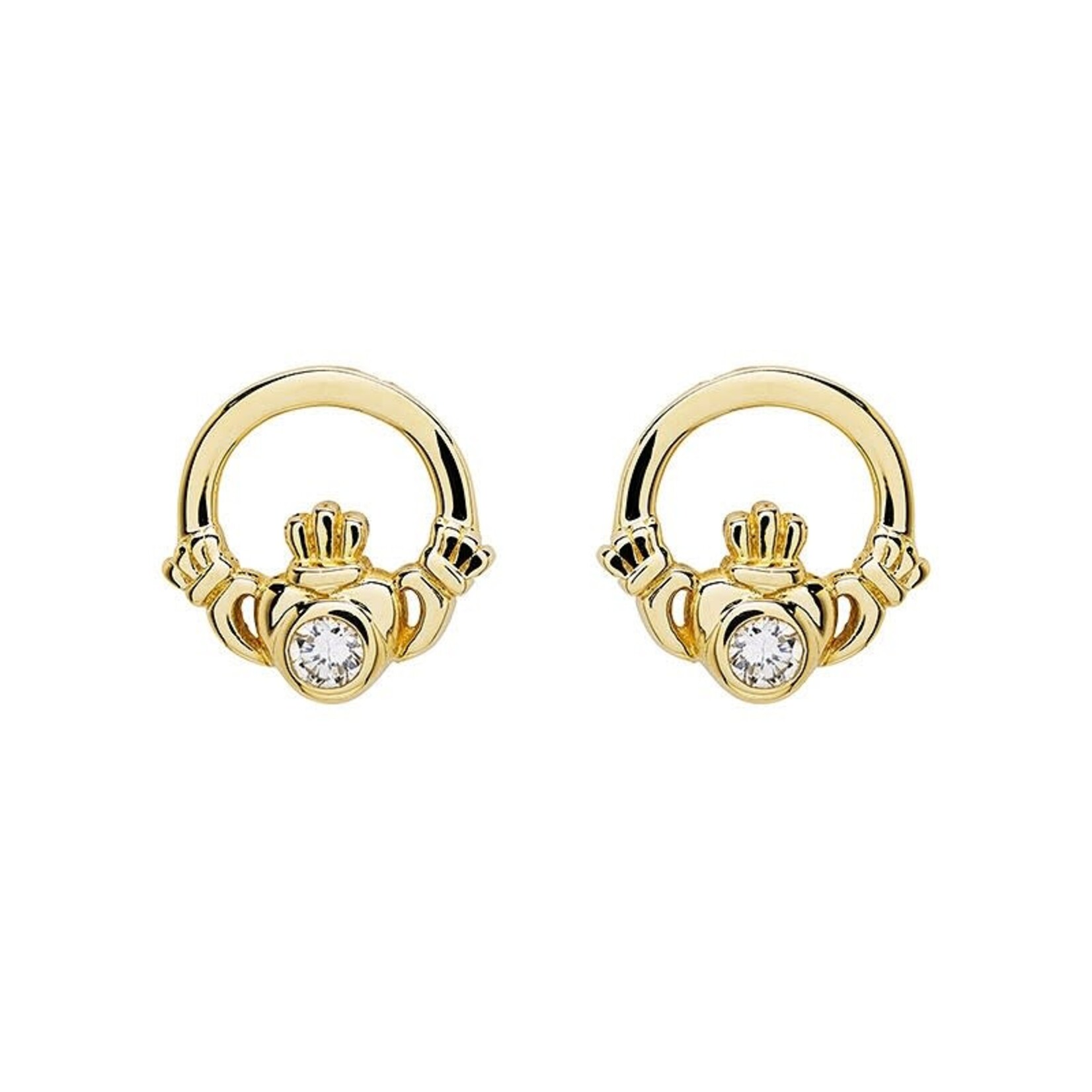 Earrings: 14K Gold Lab Diamond Claddagh