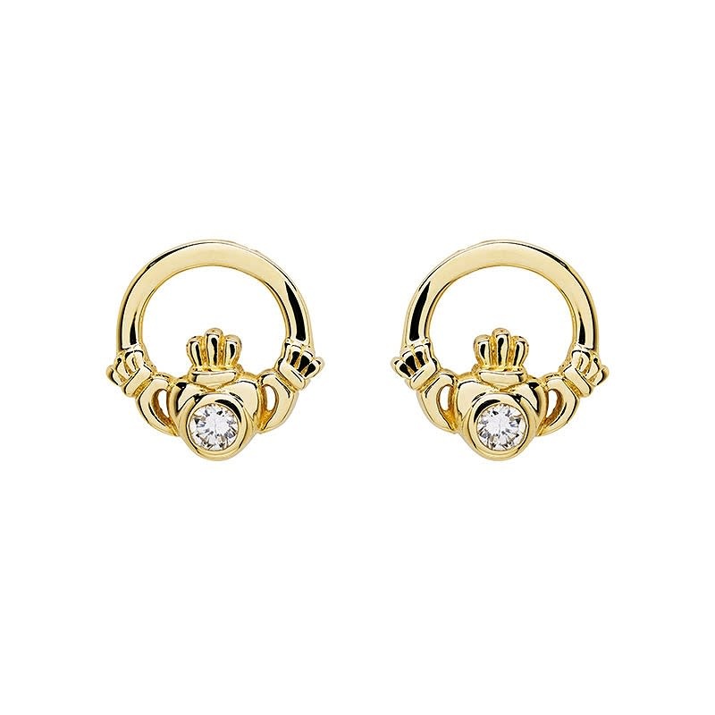 Shanore Earrings: 14K Gold Lab Diamond Claddagh