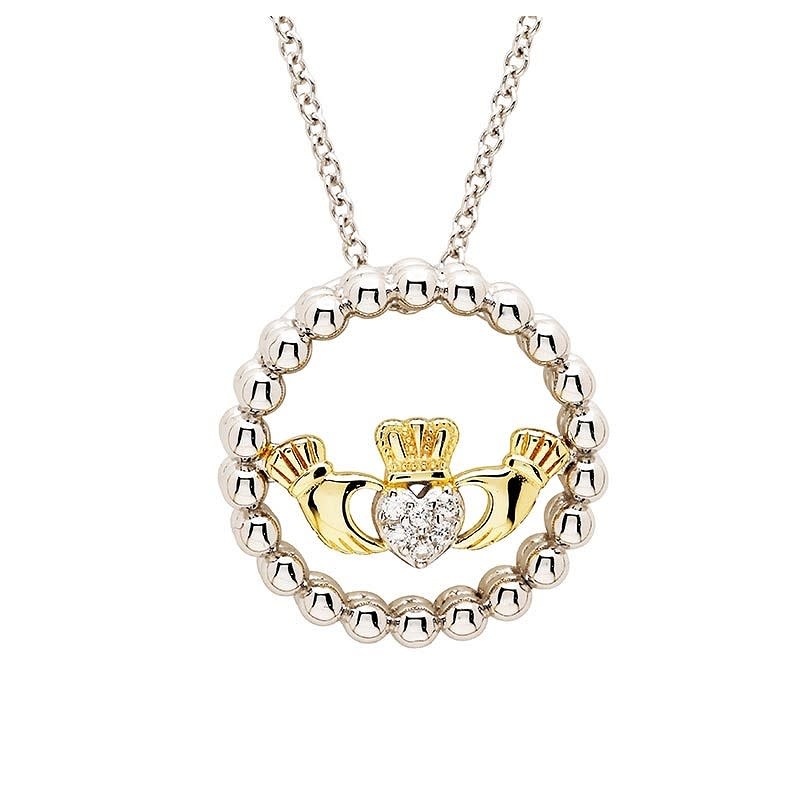 Shanore Pendant: SS CZ Gold Plate Claddagh