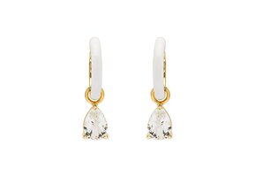 Earrings: 14K Gold Vermeil White Topaz Enamel