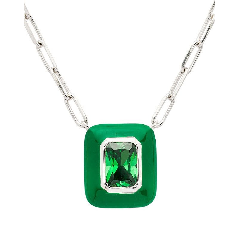 Shanore Pendant: SS Grn CZ White/Green Enamel
