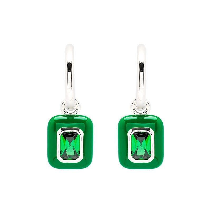 Shanore Earrings: SS Grn CZ White/Green Enamel