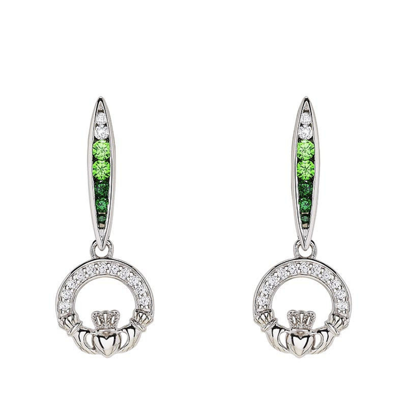 Earrings: SS Green/White CZ Claddagh