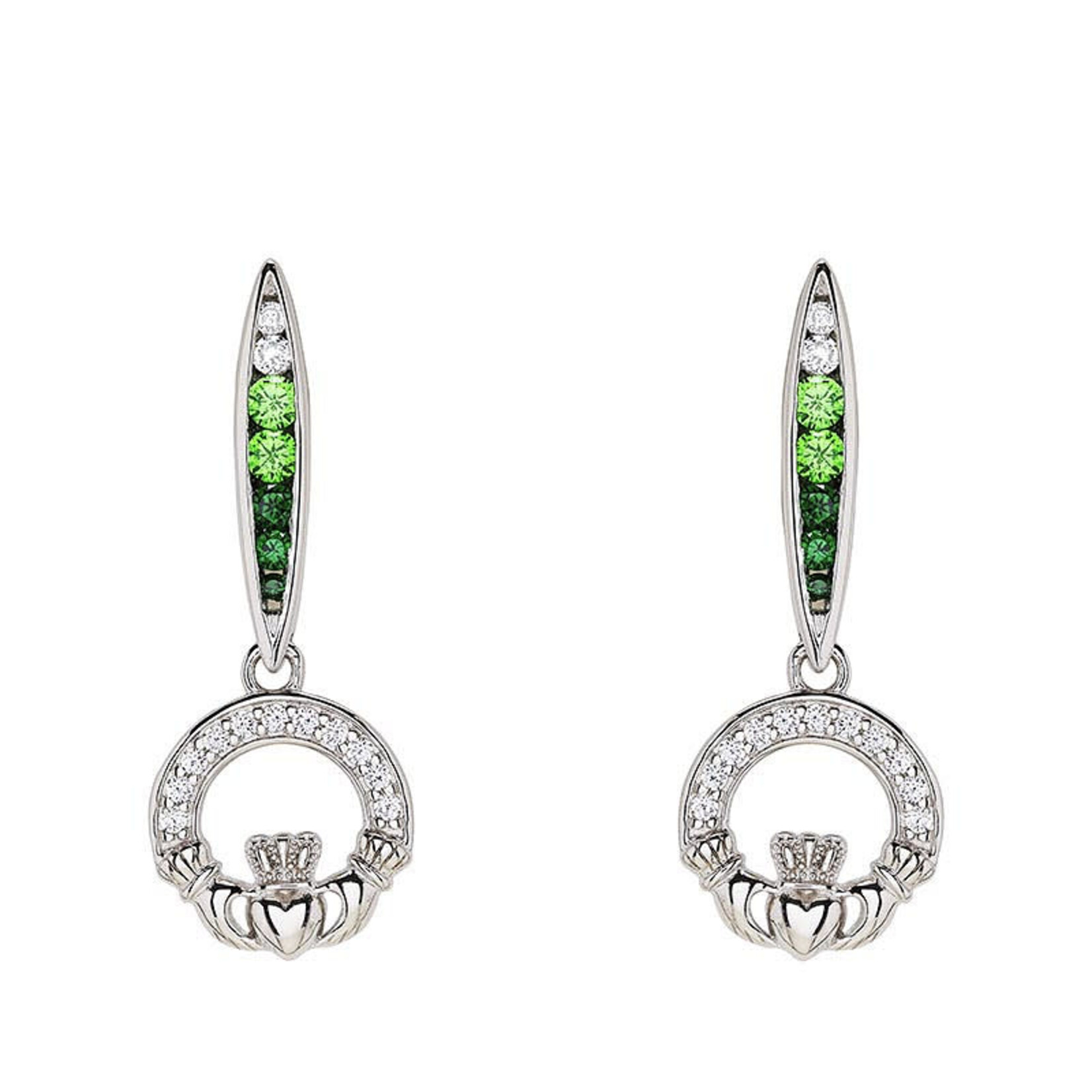 Earrings: SS Green/White CZ Claddagh