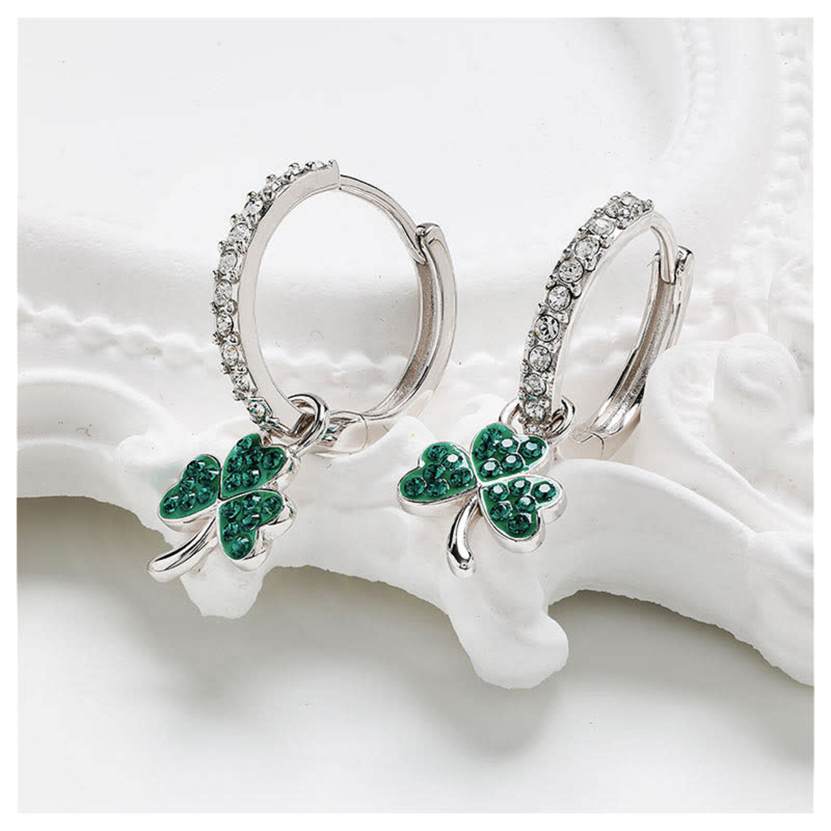 Shanore Earrings: SS Pearl/Crystal Shamrock