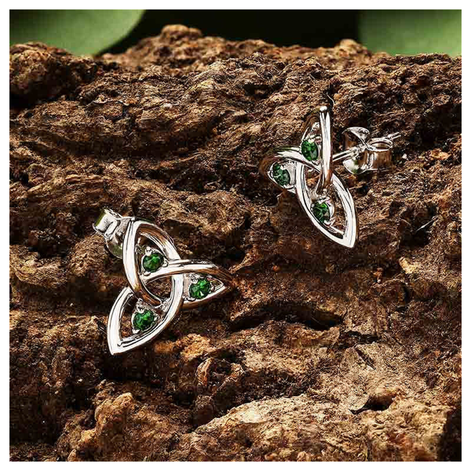 Shanore Earrings: SS CZ Emerald Stud Trinity