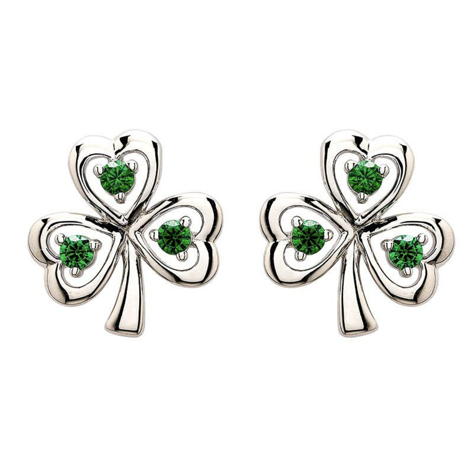 Shanore Earrings: SS CZ Emerald Stud Shamrock
