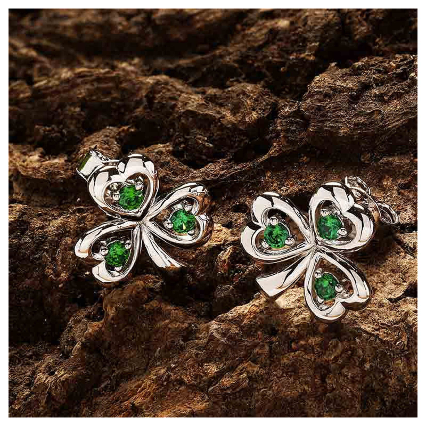 Shanore Earrings: SS CZ Emerald Stud Shamrock