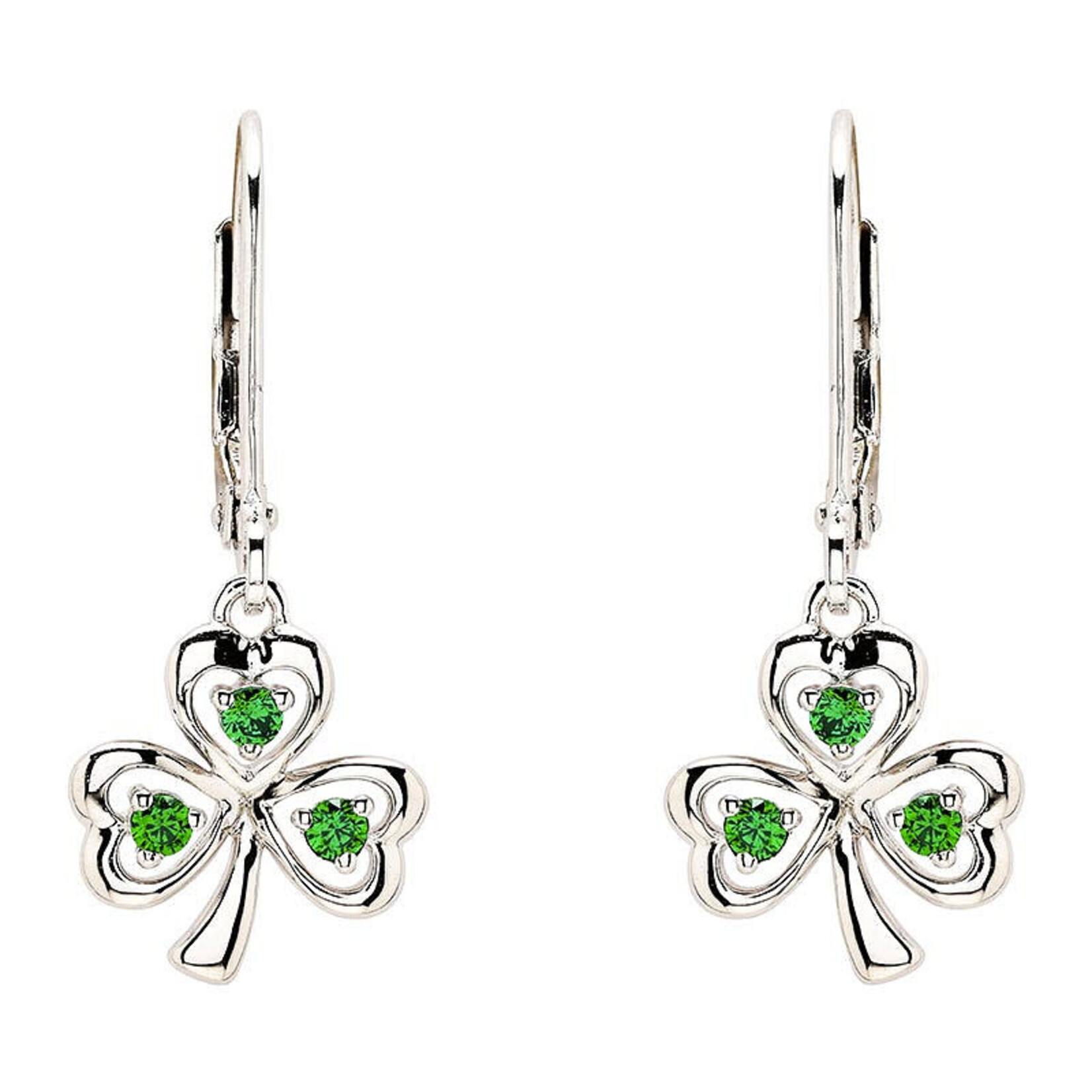 Shanore Earrings: SS CZ Emerald Drop Shamrock