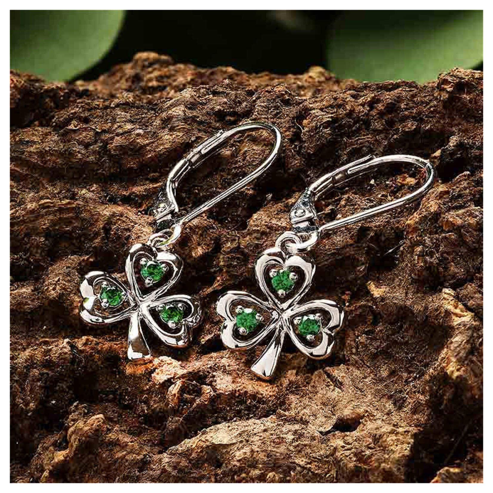 Shanore Earrings: SS CZ Emerald Drop Shamrock