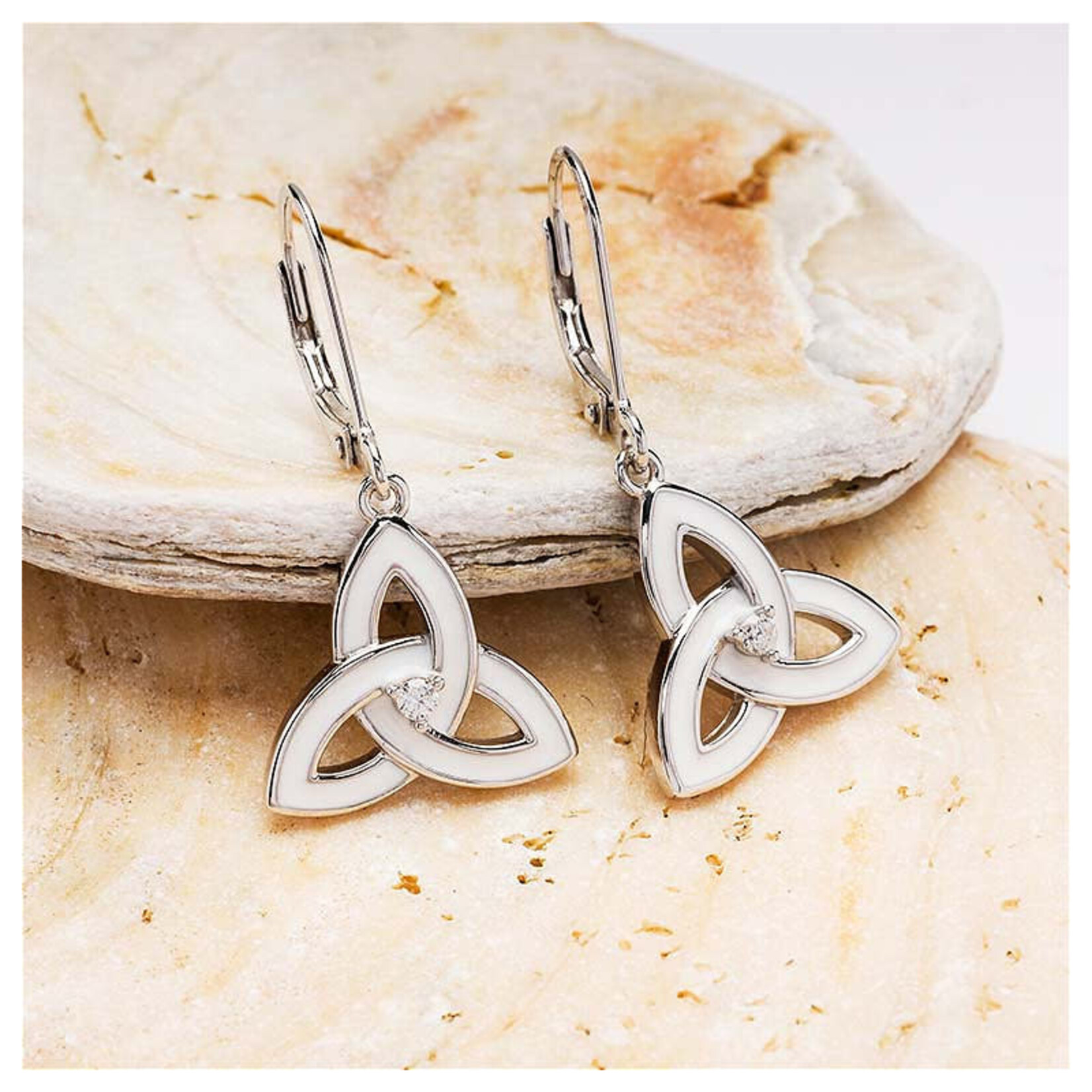 Earrings: SS White Enamel Trinity Drop