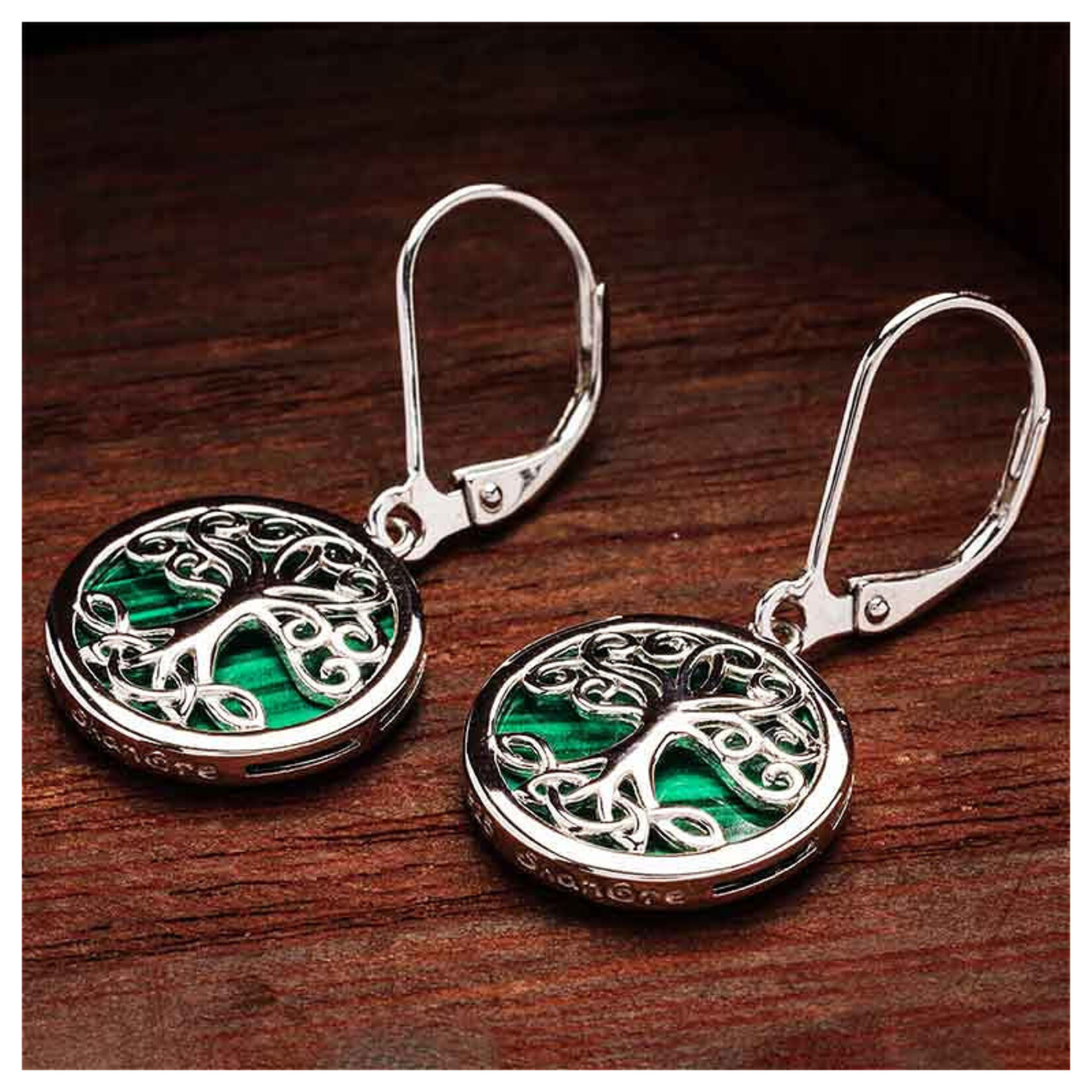 Shanore Earrings: SS Malachite Tree of Life Drop