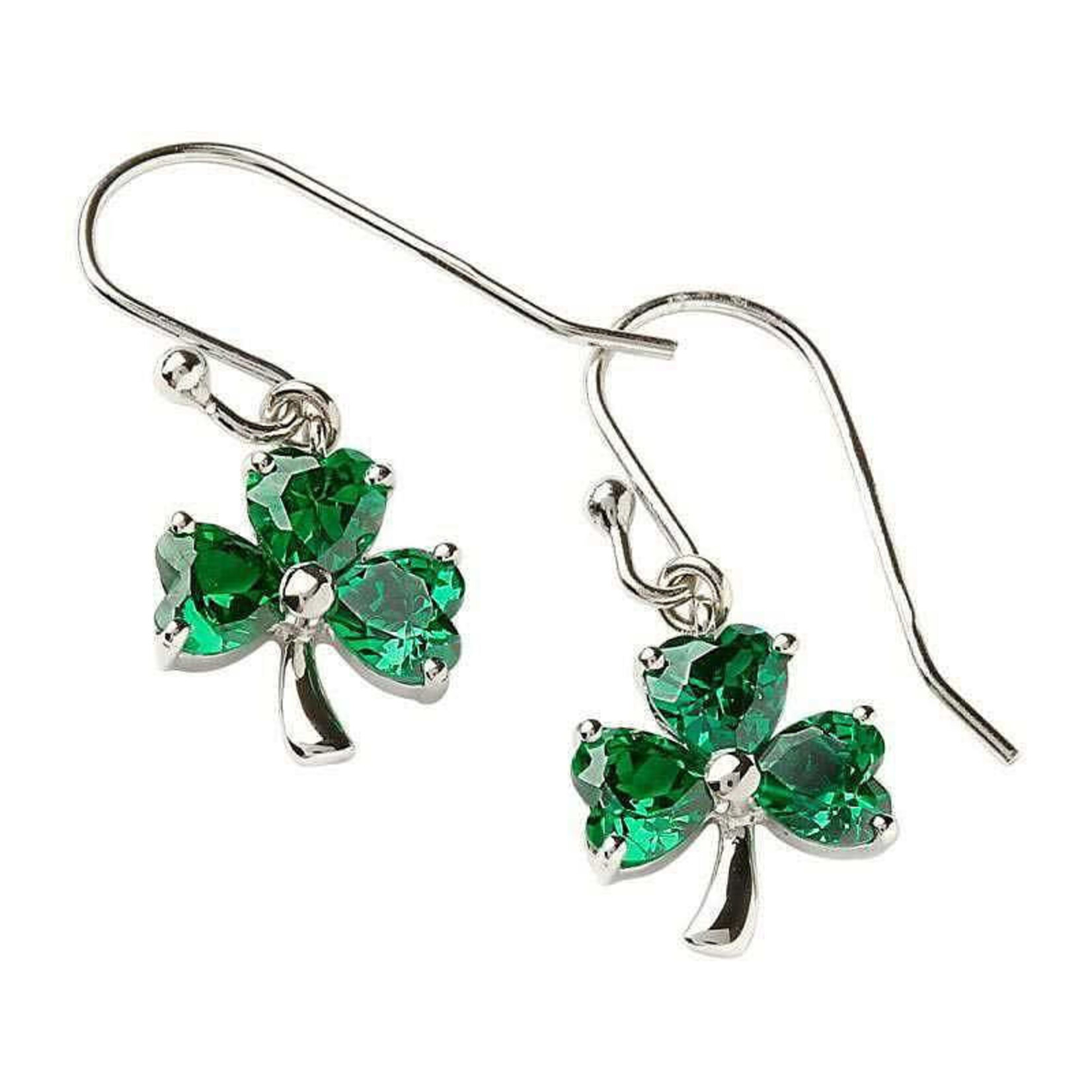 Shanore Earrings: SS Green CZ Shamrock Drop