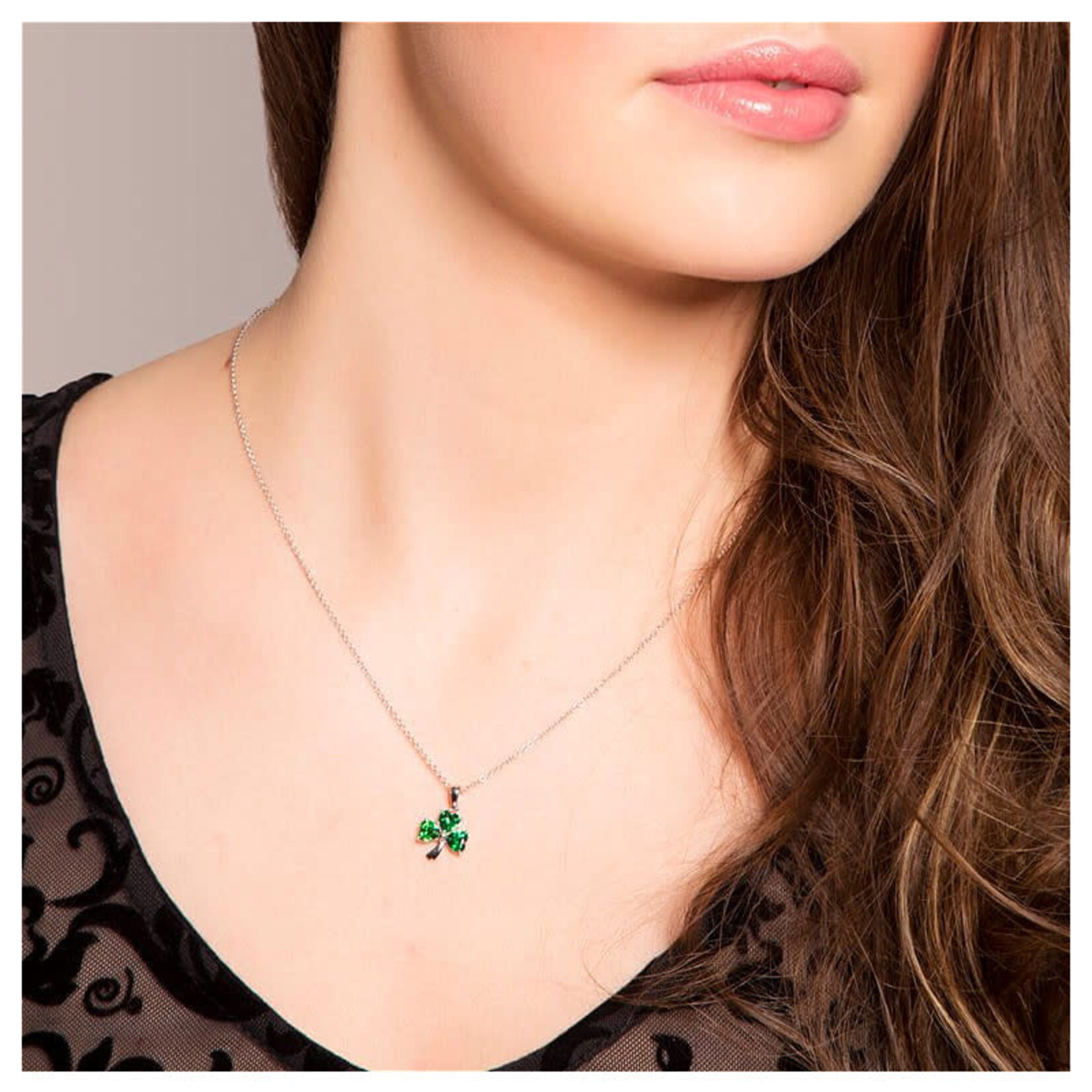 Shanore Necklace: SS Green CZ Shamrock