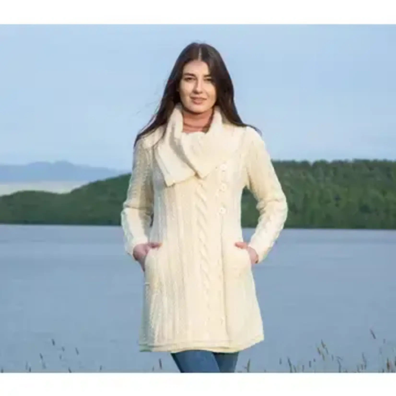 Sweater: Ladies 4 Button Natural
