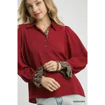 Shirt: Long Sleeve Burgundy/Leopard