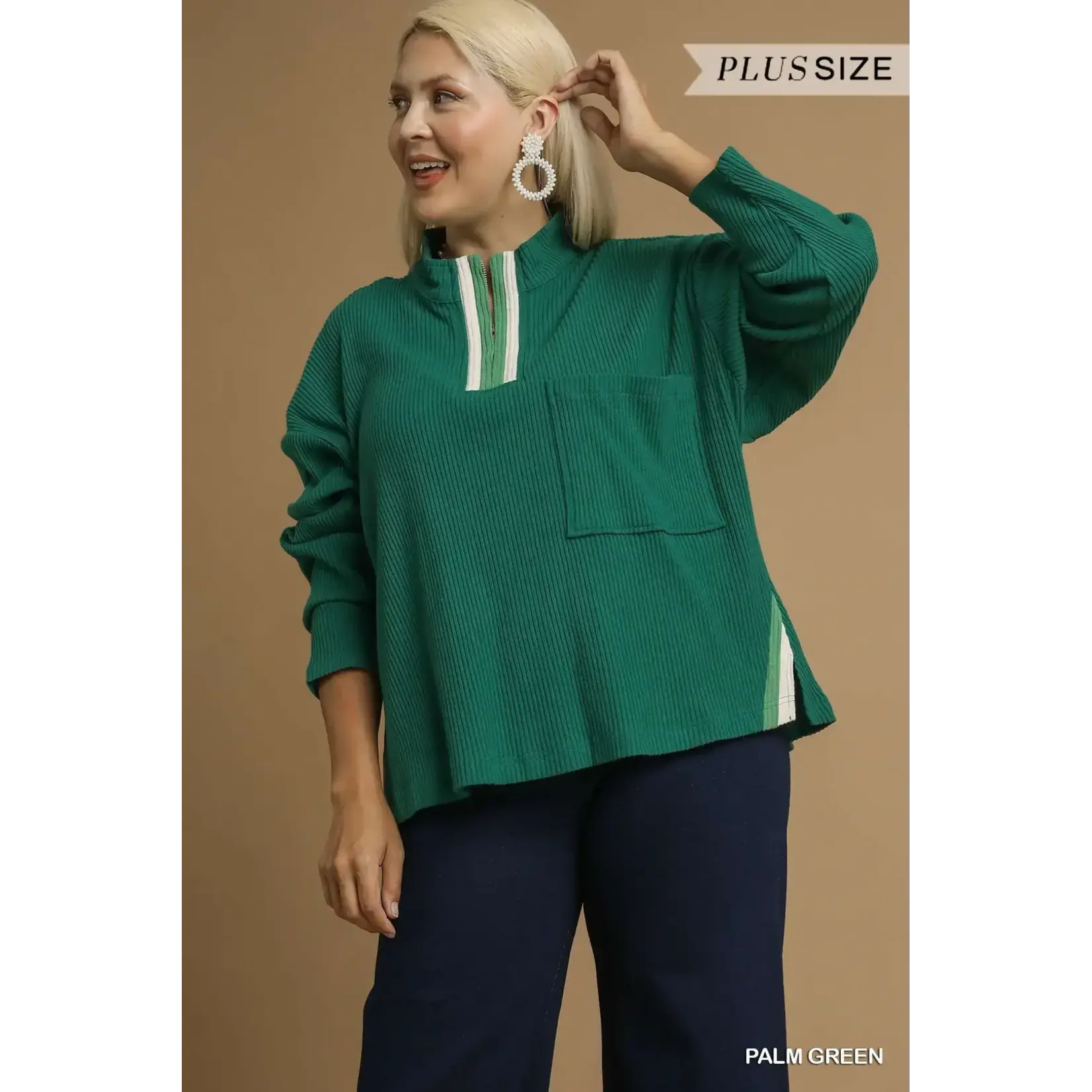Shirt: Long Sleeve Green Quarter Zip