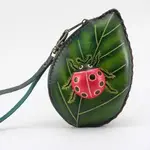 Sunflower Handmade Leather Inc Bag: Wristlet, Ladybug with Leaf