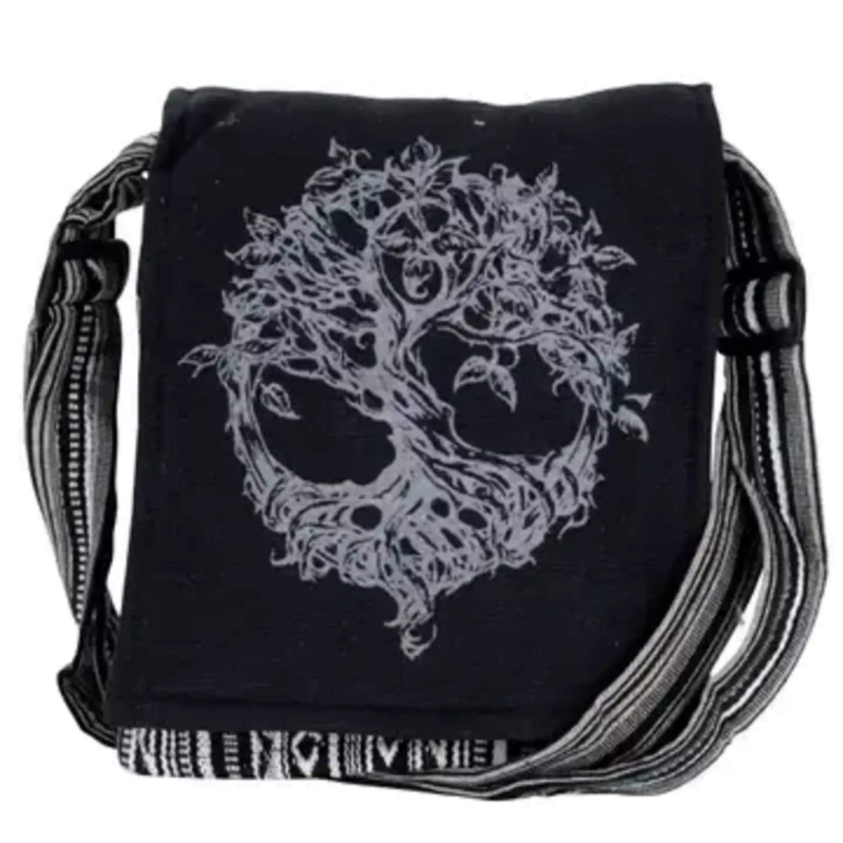 Benjamin International Bag: Tree of Life, Black Crossbody with Flap