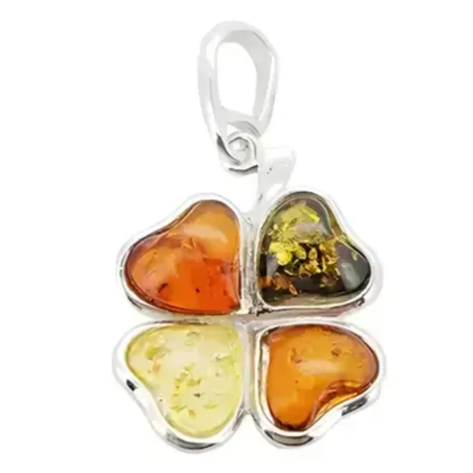 Amberman Pendant: Clover, Multi-Colored Amber