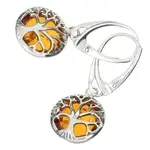 Amberman Earrings: Tree of Life, Congac Amber Lever Back
