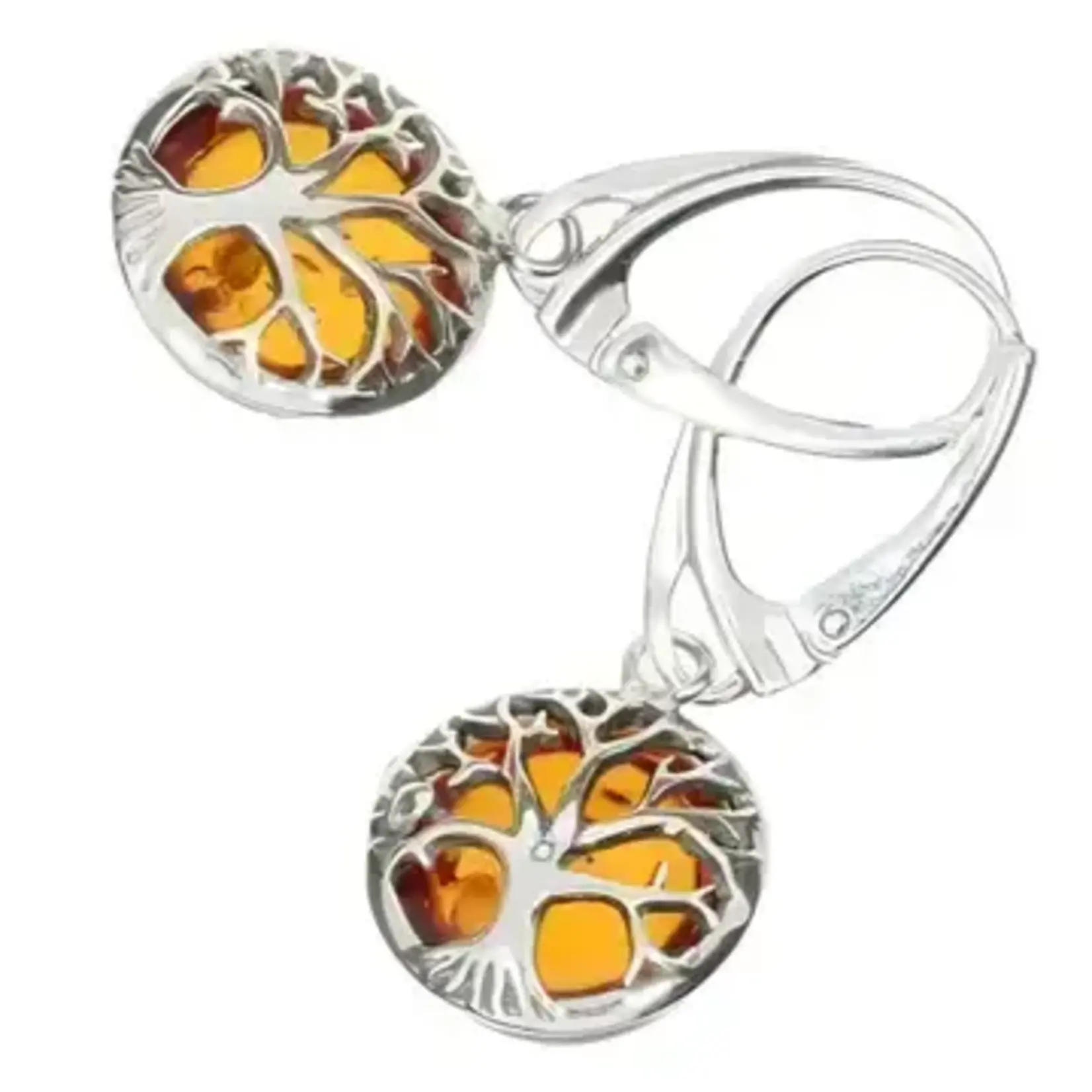 Amberman Earrings: Tree of Life, Congac Amber Lever Back