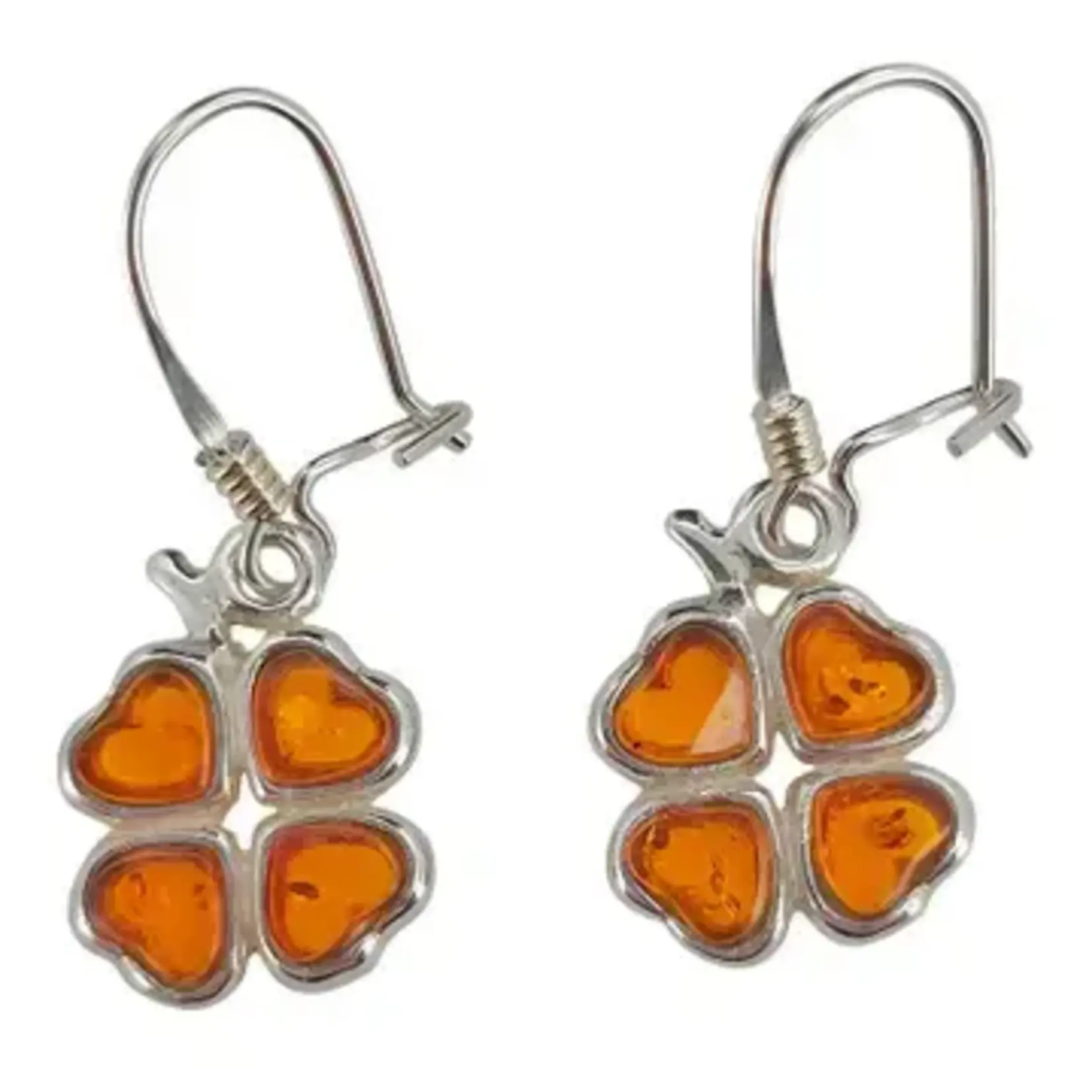 Amberman Earrings: Clover, Cognac Amber Latch Back
